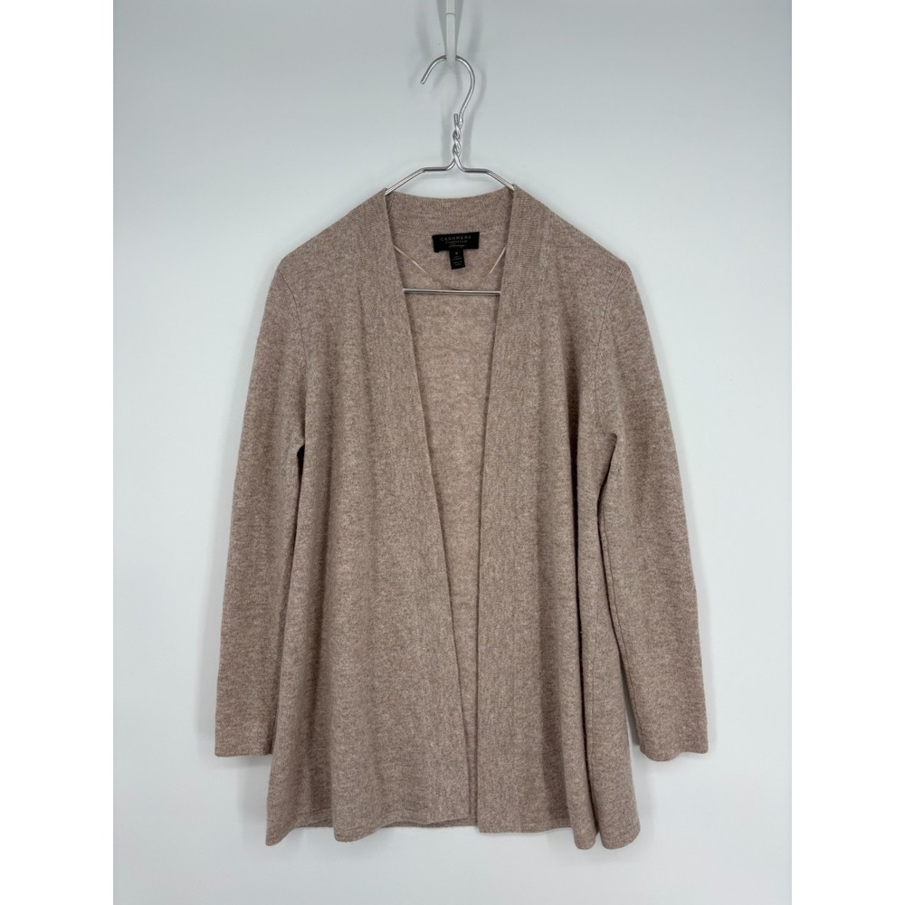 Charter Club Sweater M Tan Cashmere Cardigan Open Quiet Luxury